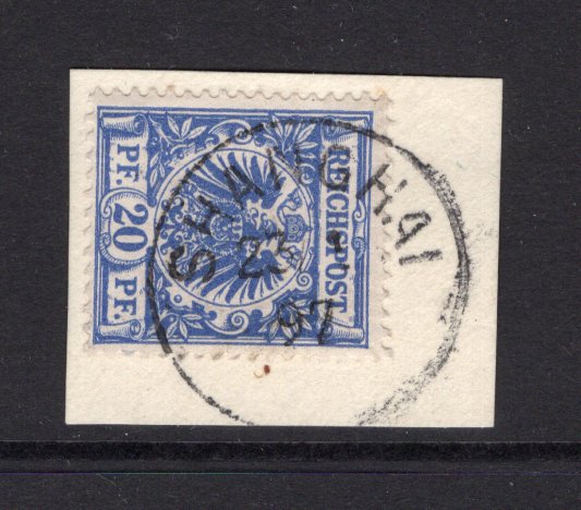 GERMAN COLONIES - P.O.S IN CHINA - 1887 - GERMANY USED IN CHINA: 20pf dull blue 'Reichspost' issue tied on piece by fine complete strike of SHANGHAI cds dated 23/1 1897. (SG Z11a)  (GER/40080)