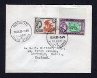 GILBERT & ELLICE ISLANDS - 1965 - CANCELLATION: Cover franked with 1956 2d bluish green & purple and 6d chestnut & black brown QE2 issue (SG 66 & 70) tied by NONOUTI cds dated 19 JUL 1965 with fine second strike alongside. Addressed to UK.  (GIL/33232)