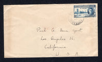 GILBERT & ELLICE ISLANDS - 1947 - CANCELLATION: Commercial cover from Terikiai (with senders address on reverse) franked with single 1946 3d blue 'Victory' issue (SG 56) tied by fine POST OFFICE TABITEUEA cds. Addressed to USA.  (GIL/561)