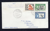 GILBERT & ELLICE ISLANDS - 1965 - CANCELLATION: Cover franked with 1956 ½d black & deep bright blue, 2½d black & myrtle green and 6d chestnut & black brown QE2 issue (SG 64, 67 & 70) tied by fine TABITEUEA SOUTH cds with second strike alongside. Sent airmail to NEW ZEALAND.  (GIL/569)