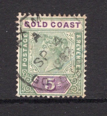 GOLD COAST - 1898 - QV ISSUE: 5/- green & mauve QV issue, a fine cds used copy. (SG 33)  (GLD/12462)