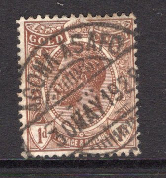 GOLD COAST - 1921 - CANCELLATION: 1d chocolate brown GV issue used with fine strike of AGOMA ASAFO cds dated 30 MAY 1928. Uncommon. (SG 87)  (GLD/12480)