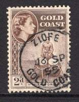 GOLD COAST - 1952 - CANCELLATION: 2d chocolate QE2 issue used with fine strike of ZIOFE cds dated 16 SEP 1955. Scarce. (SG 156)  (GLD/24329)