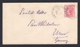 GOLD COAST - 1903 - POSTAL STATIONERY: 1d carmine rose QV postal stationery envelope (H&G B1) sent unsealed with manuscript 'Printed Matter' at top with two strikes of VICTORIABORG B.O. ACCRA cds dated SEP 30 1903. Addressed to GERMANY with partial ACCRA transit cds on reverse.  (GLD/27752)