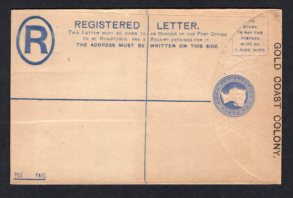 GOLD COAST - 1894 - POSTAL STATIONERY: 2d ultramarine QV postal stationery registered envelope (H&G C5a) with 'GOLD COAST COLONY' overprint in black, a fine unused example.  (GLD/32854)