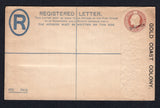 GOLD COAST - 1902 - POSTAL STATIONERY: 2d + 1d light brown on cream EVII postal stationery registered envelope (H&G C7) with 'GOLD COAST COLONY' overprint and also overprinted 'SPECIMEN' in black.  (GLD/35904)