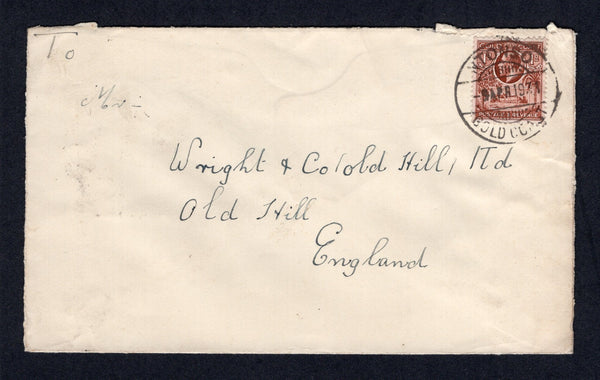GOLD COAST - 1931 - CANCELLATION: Cover franked with single 1928 1d red brown GV issue (SG 104) tied by fine NTONSO cds dated 9 APR 1931, a small postal agency in the Ashanti region. Addressed to UK with KUMASI transit cds on reverse.  (GLD/41173)