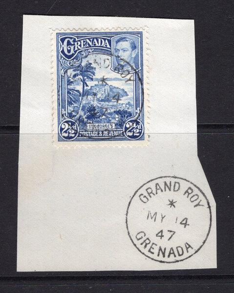 GRENADA - 1947 - CANCELLATION: 2½d bright blue GVI issue used on piece with good strike of GRAND ROY cds dated MAY 14 1947 with second superb strike alongside. (SG 157)  (GRE/19973)
