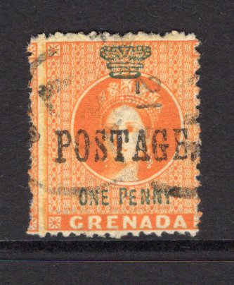GRENADA - 1883 - PROVISIONAL ISSUE: 1d orange 'Revenue' issue with large 'POSTAGE' overprint, a fine lightly used copy. (SG 27)  (GRE/23532)