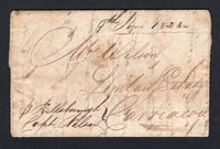 GRENADA - 1823 - PRESTAMP: Complete folded letter datelined 'St Georges 8th June 1823' and additionally dated on front '9th June 1823'. Addressed to 'Limlair Estate, Carriacou' endorsed 'P. Hillsborough, Capt Nelson' (the name of the vessel & captain that transported the letter between the two islands). The letter its self is interesting giving details of the writer's journey back from Carriacou. Some small faults and aging as to be expected but a very scarce early inter-island letter.  (GRE/24123)