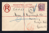 GRENADA - 1902 - POSTAL STATIONERY: 2d blue on creamy white EVII postal stationery registered envelope (H&G C3a, size G) used with added 1902 1d dull purple & carmine EVII issue (SG 58) tied by ST. GEORGES cds. Addressed to UK with arrival cds on front.  (GRE/27411)