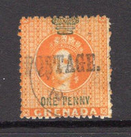 GRENADA - 1883 - PROVISIONAL ISSUE: 1d orange 'Revenue' issue with large 'POSTAGE' overprint, a fine lightly used copy. (SG 27)  (GRE/32643)