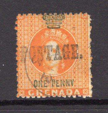 GRENADA - 1883 - PROVISIONAL ISSUE: 1d orange 'Revenue' issue with large 'POSTAGE' overprint, a fine lightly used copy. (SG 27)  (GRE/32643)