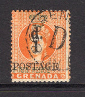 GRENADA - 1886 - PROVISIONAL ISSUE: '1d POSTAGE' on 4d orange 'Revenue' surcharge issue, a fine used copy with parish code 'D' cds of GRENVILLE. (SG 39)  (GRE/32648)