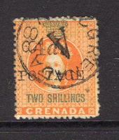 GRENADA - 1888 - PROVISIONAL ISSUE: '4d POSTAGE' on 2/- orange 'Revenue' surcharge issue (4mm spacing), a fine used copy with parish code 'A' cds of GOUYAVE. (SG 41)  (GRE/32652)