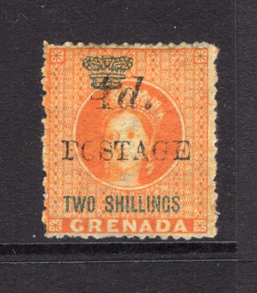 GRENADA - 1888 - PROVISIONAL ISSUE: '4d POSTAGE' on 2/- orange 'Revenue' surcharge issue (4mm spacing), a fine mint copy. (SG 41)  (GRE/32653)
