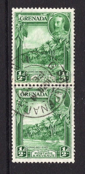 GRENADA - 1934 - COIL ISSUE: ½d green GV issue perf 12½ x 13½, a fine COIL JOIN pair used with G.P.O. GRENADA cds. (SG 135a)  (GRE/32661)