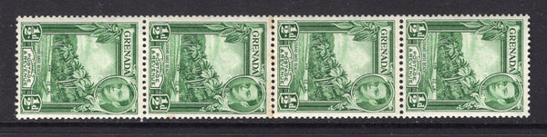 GRENADA - 1938 - COIL ISSUE: ½d yellow green GVI issue perf 12½ x 13½, a fine mint COIL JOIN strip of four. (SG 153b)  (GRE/32666)