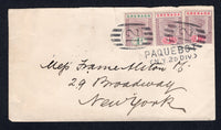 GRENADA - 1900 - MARITIME & CANCELLATION: Cover franked with 1895 ½d mauve & green and 2 x 1d mauve & carmine QV issue (SG 48/49) tied by two fine strikes of barred numeral '12' NEW YORK maritime cancellation with two line 'PAQUEBOT (N.Y. 2D DIV)' marking alongside. Addressed to USA with arrival cds's on reverse. Small opening tear at top but otherwise a very fine cover.  (GRE/34514)
