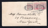 GRENADA - 1900 - MARITIME & CANCELLATION: Cover franked with 1895 ½d mauve & green and 2 x 1d mauve & carmine QV issue (SG 48/49) tied by two fine strikes of barred numeral '12' NEW YORK maritime cancellation with two line 'PAQUEBOT (N.Y. 2D DIV)' marking alongside. Addressed to USA with arrival cds's on reverse. Small opening tear at top but otherwise a very fine cover.  (GRE/34514)
