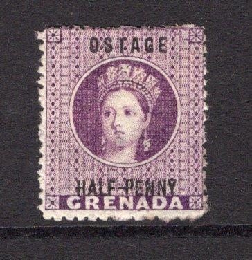GRENADA - 1881 - VARIETY: ½d deep mauve 'Chalon' issue, watermark 'Large Star', perf 14½ a very fine mint copy with variety 'MISSING P IN POSTAGE'. Scarce.  (SG 21c)  (GRE/34866)