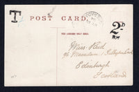 GRENADA - 1904 - POSTAGE DUE: Unfranked black & white PPC 'Grand Etang, Grenada' with light strike of G.P.O. GRENADA cds dated MAR 18 1904 with unframed 'T' and manuscript '1/10' in blue crayon alongside. Addressed to UK with '2d' British postage due marking struck on arrival. Unusual.  (GRE/39266)