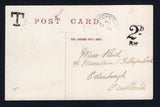 GRENADA - 1904 - POSTAGE DUE: Unfranked black & white PPC 'Grand Etang, Grenada' with light strike of G.P.O. GRENADA cds dated MAR 18 1904 with unframed 'T' and manuscript '1/10' in blue crayon alongside. Addressed to UK with '2d' British postage due marking struck on arrival. Unusual.  (GRE/39266)