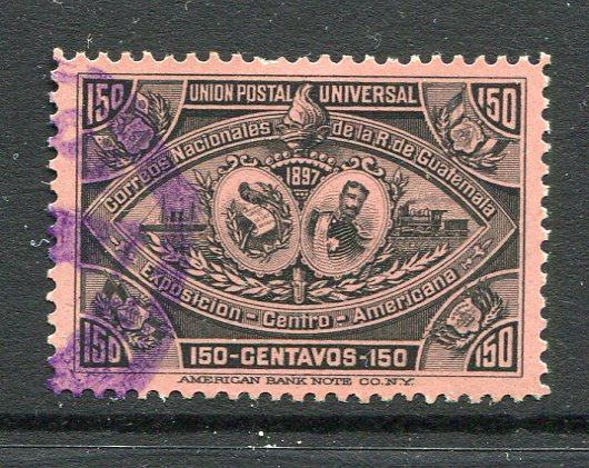 GUATEMALA - 1897 - EXPOSITION ISSUE: 150c black on flesh 'Central American Exposition' issue a fine lightly used copy. Scarce stamp. (SG 73)  (GUA/19748)