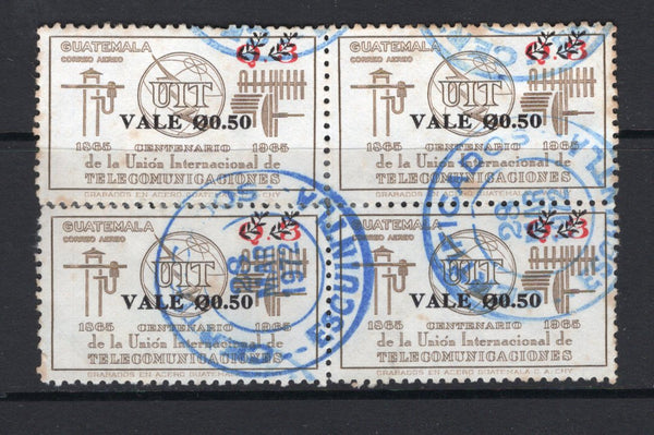 GUATEMALA - 1971 - MULTIPLE: 50c on 3q bistre brown & scarlet 'ITU' SURCHARGE issue, a fine cds used block of four. (SG 896)  (GUA/25557)