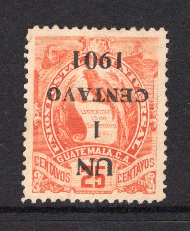 GUATEMALA - 1901 - VARIETY: 1c on 25c orange 'Provisional' issue a fine unused copy with variety OVERPRINT INVERTED. (SG 111a)  (GUA/28449)
