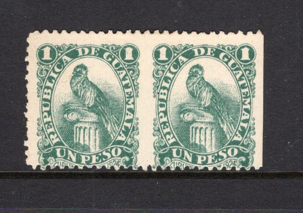 GUATEMALA - 1924 - VARIETY: 1p blue green LITHO 'Quetzal' issue, a fine mint horizontal pair with variety IMPERF VERTICALLY. (SG 198b)  (GUA/28455)