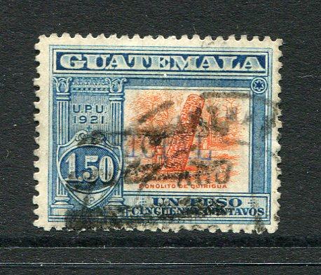 GUATEMALA - 1921 - OFFICIAL ISSUES: 1p 50c orange & blue 'Waterlow' issue overprinted 'OFICIAL' in purple. A fine used copy. (SG 169)  (GUA/30139)