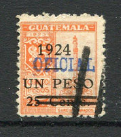 GUATEMALA - 1924 - OFFICIAL ISSUES: 1p on 25c on 5p orange '1924' Provisional issue overprinted 'OFICIAL' in blue. A fine used copy. (SG 211)  (GUA/30159)