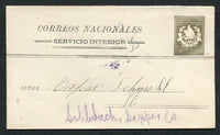 GUATEMALA - 1929 - POSTAL STATIONERY: 2p 50c brown postal stationery notification envelope (H&G NB1) with 'CORREOS NACIONALES SERVICIO INTERIOR' overprint in black (Guatemala Handbook Type C). A fine used example with circular 'INSPECCION DE CARTEROS DE CERTIFICADOS ADMINISTRACION CENTRAL GUATEMALA' cds dated APR 1929 in purple on reverse. Addressed locally within GUATEMALA CITY.  (GUA/30188)