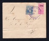 GUATEMALA - 1899 - POSTAL FISCAL: Cover franked with 1886 1c blue 'Quetzal' issue (SG 43a) and 1899 1c lilac rose REVENUE issue with '1899' overprint (Guatemala Fiscal Handbook #R114) both tied by octagonal GUATEMALA cds dated FEB 22 1899. Addressed locally. The cover is repaired at top right and the 1c pink has faults but a good looking item. Rare.  (GUA/30225)