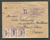 GUATEMALA - 1923 - REGISTRATION: Registered cover franked with 3 x 1919 90c black & red brown on front and additional strip of four on reverse plus 1902 50c blue & red brown (SG 161 & 123) paying a very high 6p 80c rate tied by undated circular OFICINA DE CERTIFICADOS MAZATENANGO cancels with boxed 'MAZATENANGO' registration marking on front. Addressed to FRANCE with transit and arrival marks on front & reverse. A fine franking.  (GUA/31270)