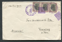 GUATEMALA - 1921 - PROVISIONAL ISSUE: Cover franked with strip of three 1921 50c on 75c black & lilac (SG 168) tied by CORREOS CERRO REDONDO DEPTO DE S. ROSA cds's dated 9 AUG 1921. Addressed to GERMANY with transit cds on reverse. Very early use for this provisional issue which is recorded as issued in April 1921.  (GUA/34429)