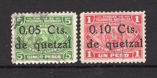 GUATEMALA - 1928 - TELEGRAPH ISSUE: 5c on 5p green and 10c on 1p carmine TELEGRAPH 'Surcharge' issue, both fine used. Not often seen in used condition. (Barefoot #16/17)  (GUA/34797)