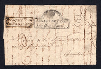 GUATEMALA - Circa 1850 - PRESTAMP & OFFICIAL MAIL: Stampless folded letter from SAN MARCOS to GUATEMALA CITY with good strike of fancy boxed JUZGADO DE 1A INST DE SAN MARCOS official marking in black with boxed 'FRANQUEADO EN QUESALTENANGO marking alongside. Rated '6' in manuscript.  (GUA/38198)