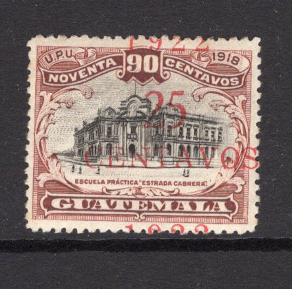 GUATEMALA - 1922 - VARIETY: 25c on 90c black & red brown, a fine mint copy with variety OVERPRINT IN RED. (SG 178b)  (GUA/38516)