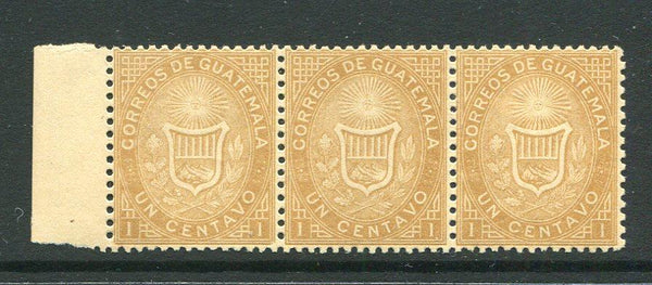 GUATEMALA - 1871 - CLASSIC ISSUES: 1c buff a fine side marginal strip of three mint with full gum. (SG 1)  (GUA/4417)