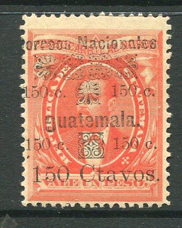 GUATEMALA - 1886 - RAILWAY BOND ISSUE: 150c on 1p vermilion 'Railway Bond' issue with variety INVERTED G IN GUATEMALA, a fine unused copy, underrated variety. (SG 30c)  (GUA/4443)