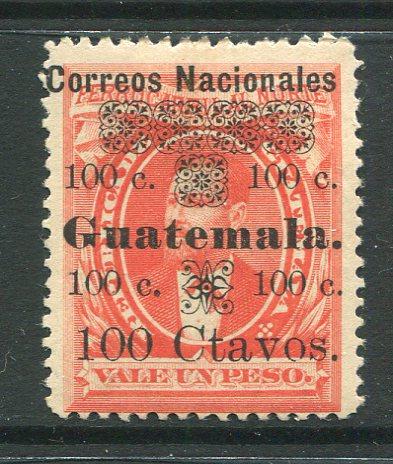 GUATEMALA - 1886 - RAILWAY BOND ISSUE: 100c on 1p vermilion 'Railway Bond' issue with variety GUATEMALA IN THICK LETTERS a fine mint copy. (SG 29d)  (GUA/4447)