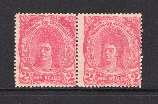 GUATEMALA - 1878 - INDIAN WOMAN ISSUE: 2r rose red 'Indian Woman' issue a fine unused pair. Uncommon in multiples. (SG 12)  (GUA/5316)