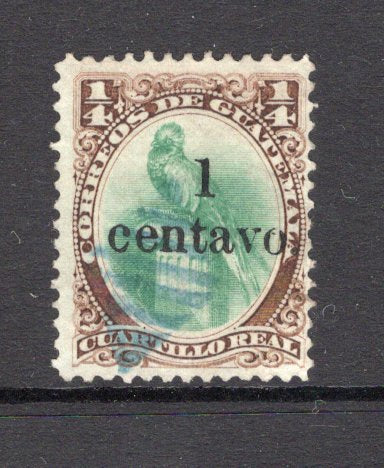 GUATEMALA - 1881 - SURCHARGES: 1c on ¼r green & brown 'Decimal Currency' surcharge issue, a fine used copy. (SG 17)  (GUA/5320)
