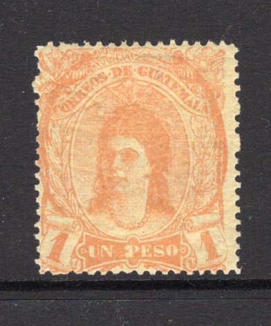 GUATEMALA - 1878 - VARIETY: 1p yellow orange 'Indian Woman' issue a fine mint copy with variety THICK 'P' IN PESO. Uncommon. (SG 14a)  (GUA/9335)