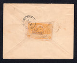 HAITI - 1922 - POSTAL FISCAL & CANCELLATION: Cover franked on reverse with 1919 '5 cts GOURDE' on 3G yellow large 'Droit de Transmission' REVENUE issue with handstamp in purple tied by light PORT-MARGOT cds's with better strike on front. Addressed to PORT AU PRINCE with arrival cds's on front & reverse. A fine commercial use from a small village. Very rare.  (HAI/20442)