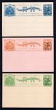 HAITI - 1902 - POSTAL STATIONERY: 1c blue on white, 2c orange on pink, 3c green on cream, 1c+1c blue on grey, 2c+2c orange on pale lilac and 3c+3c green on lilac 'Simon Sam' postal stationery cards all with boxed 'MAI Gt Pre 1902' provisional overprint (H&G 7/12). The complete set of six fine unused.  (HAI/26764)