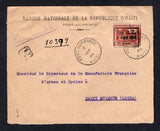 HAITI - 1916 - REGISTRATION & PROVISIONAL ISSUE: Registered 'Bank' cover franked with single 1914 10c red brown with 'GL O.Z. 7 FEV 1914' overprint (SG 202) tied by PORT-AU-PRINCE cds dated 7 JAN 1916 with second fine strike alongside and small boxed 'R' marking. Addressed to FRANCE with arrival cds on reverse.  (HAI/34372)