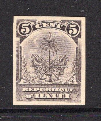 HAITI - 1898 - PROOF: 5c greyish purple 'Small Palms' UNISSUED type a fine IMPERF PLATE PROOF on thin card. (As SG 49)  (HAI/35734)
